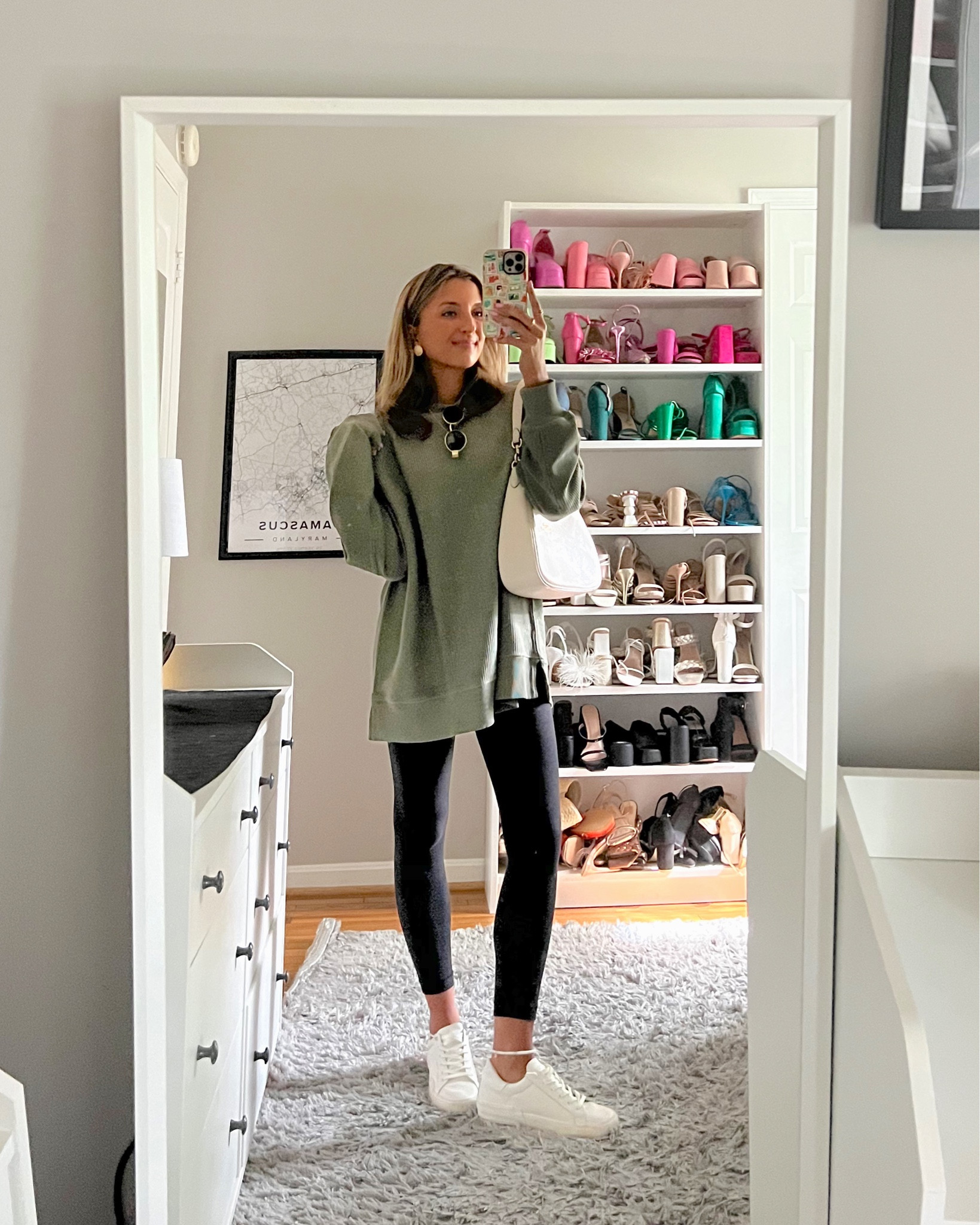 casual late summer outfit ideas featuring new American eagle loungewear. Wearing a M in crewneck. 

pants are Aerie crossovers & on sale wearing an XS regular 💕

take advantage of their big 25-70% off sale happening right now 