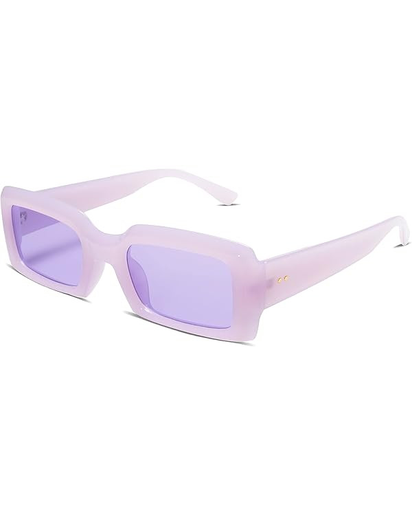 Allarallvr Trendy Rectangle Sunglasses for Women Men Vintage 90's Square Shades Thick Frame Nude ... | Amazon (US)