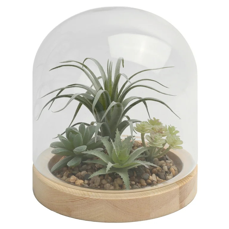 Glass Enclosed Faux Succulent 9.84" Terrarium Indoor Table Top Décor | Walmart (US)