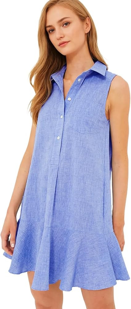 Haellun Women's Summer Sleeveless Shirt Dress Swing Tank Dress Casual Front Button Shift Mini Dre... | Amazon (US)