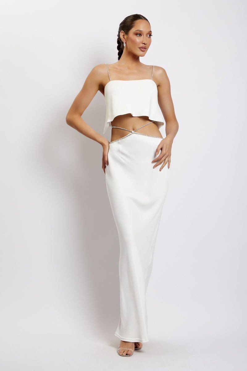 Dayana Diamante Maxi Skirt - White | MESHKI US