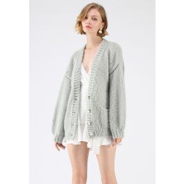 Pause for the Cozy Chunky Hand Knit Cardigan in Mint | Chicwish