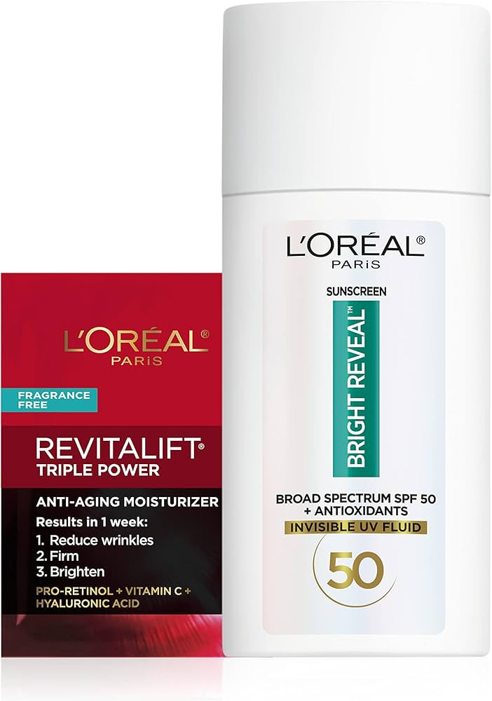 L'Oreal Paris Bright Reveal Broad Spectrum Daily SPF 50 UV Lotion, 1.7 fl oz + Moisturizer Sample | Amazon (US)