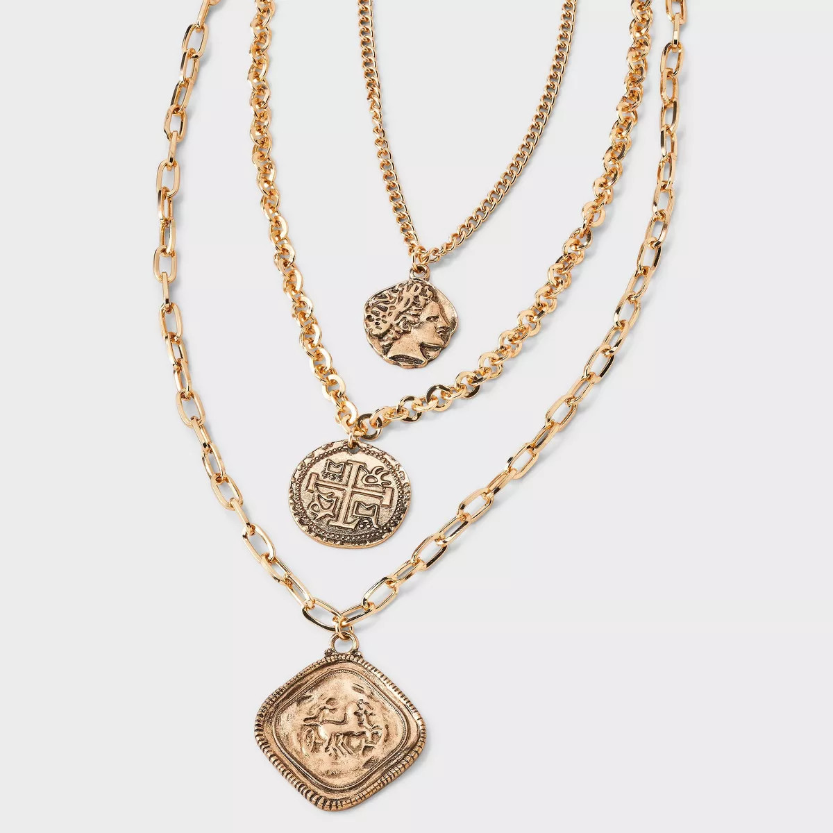 Coin Medallion Quartz Pendant Multi-Strand Necklace - Universal Thread™ Gold | Target