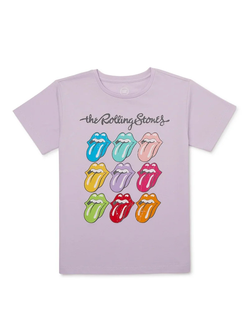 Wonder Nation Girls Rolling Stones Short Sleeve Graphic T-Shirt, Sizes 4-18 | Walmart (US)
