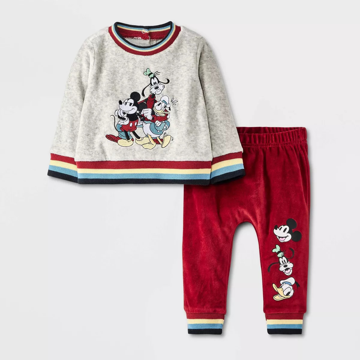 Baby Boys' Disney Mickey Mouse & Friends 2pc Velour Top and Bottom Set - Gray 12M | Target