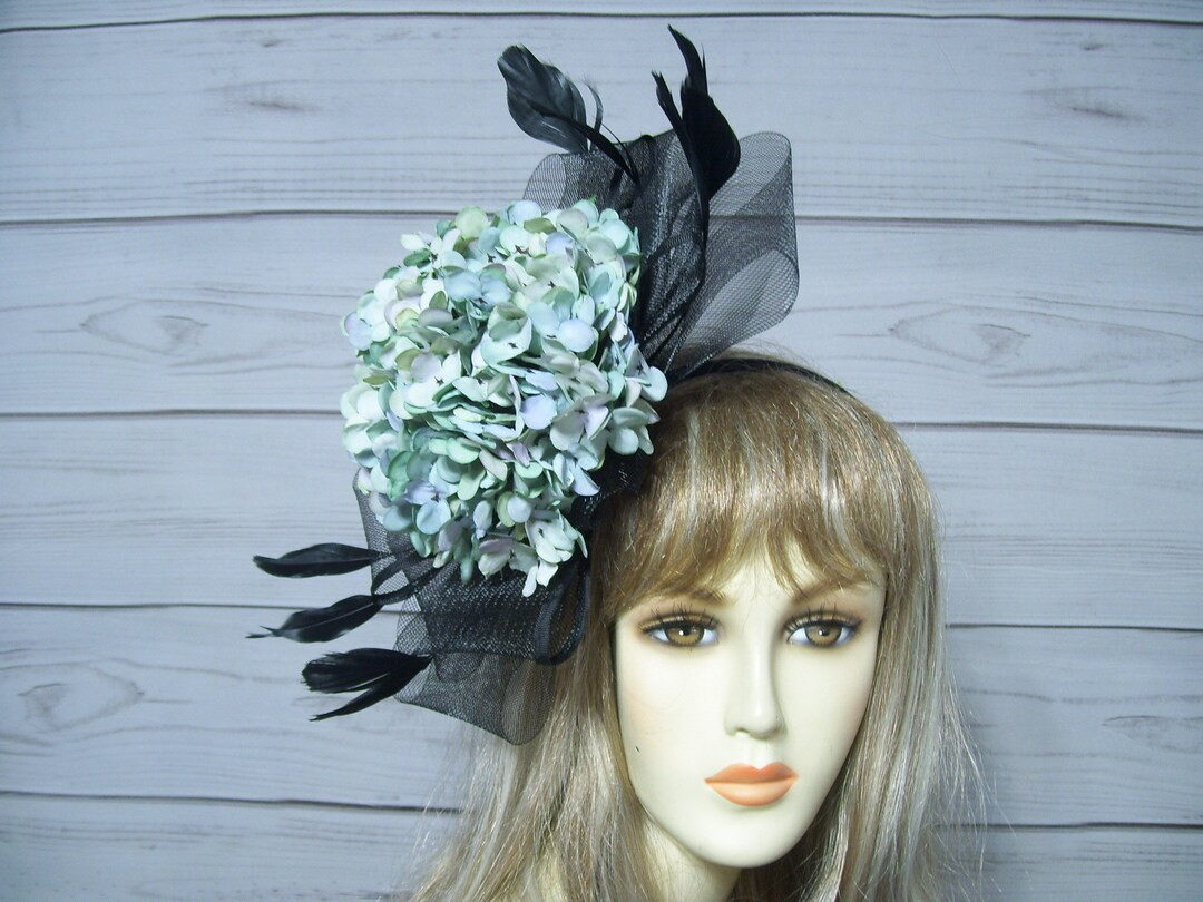 Black Bow Fascinator Kentucky Derby Hydrangea Hat, Easter Tea Party, Ascot Hatinator Belmont, Chu... | Etsy (US)