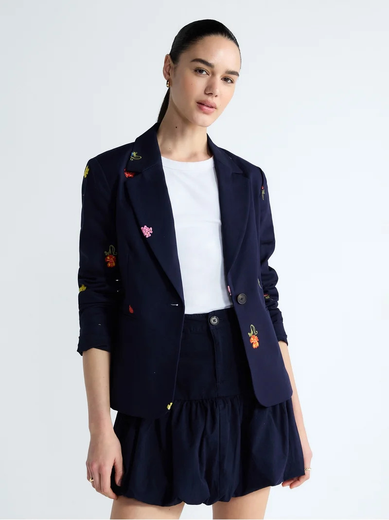 Free Assembly Women's Embroidered Single Breasted Blazer, Sizes XS-XXL | Walmart (US)