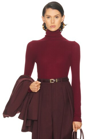 Enza Costa Silk Layering Turtleneck Top in Barolo - Burgundy. Size L (also in S, XL, XS). | FWRD 