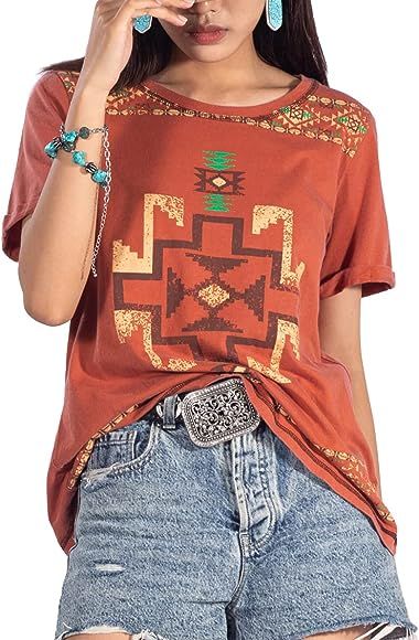 Montana West Women’s Western Graphic Tee Vintage Casual T Shirt Crew Neck Top Tee Fitted Short ... | Amazon (US)
