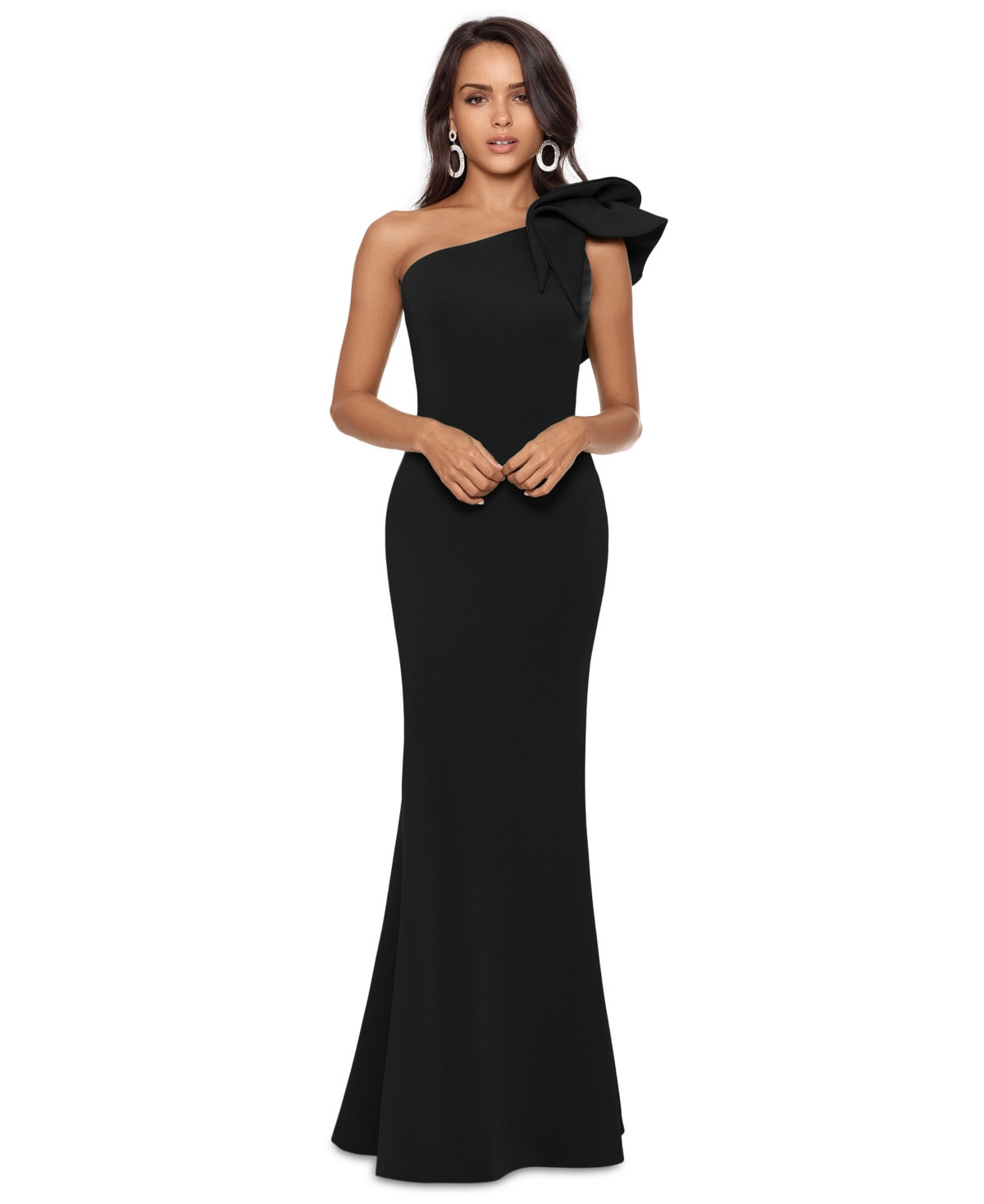 Betsy & Adam Women's One-Shoulder Scuba Crepe Gown - Black | Macy's
