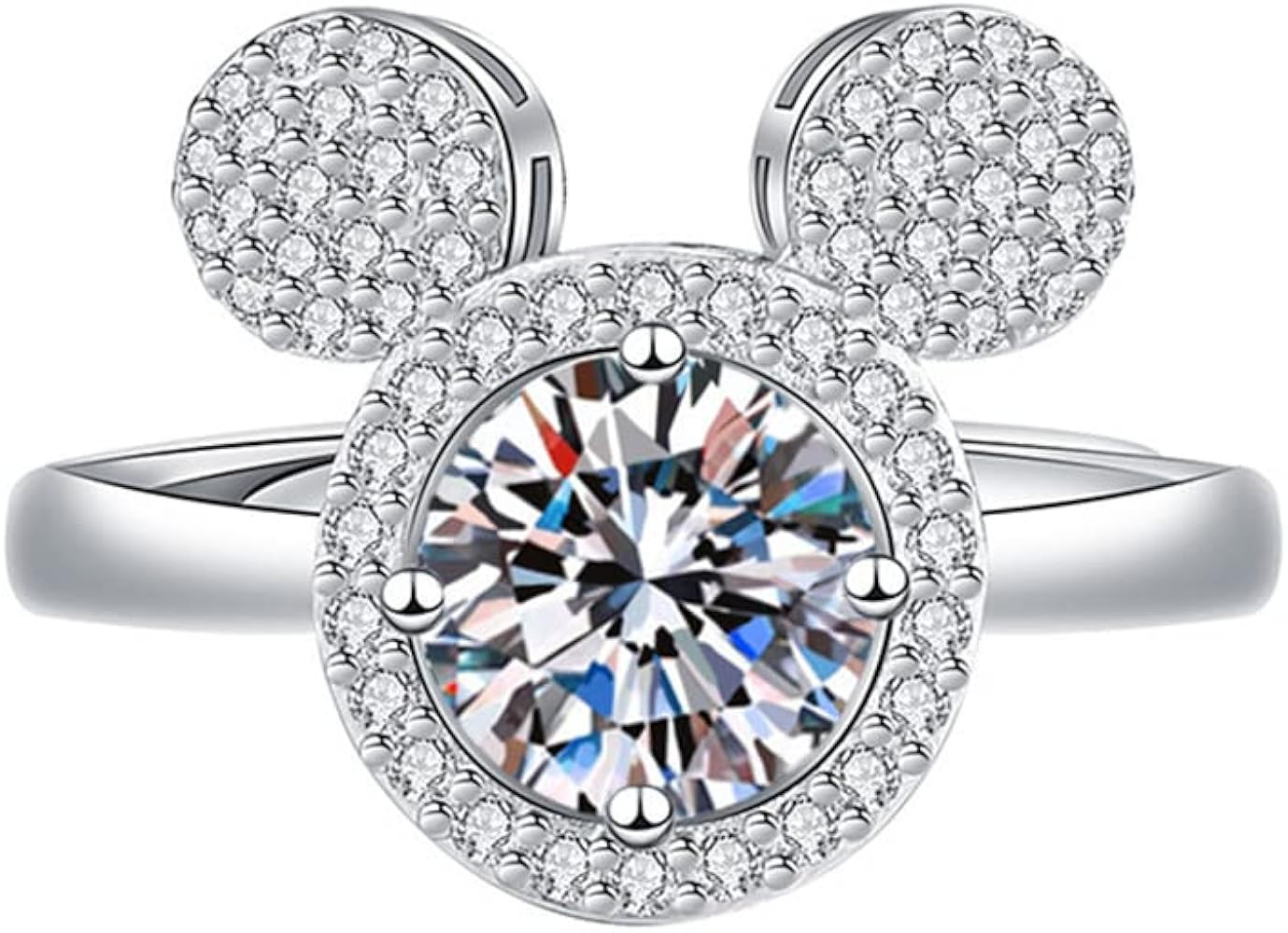 Halo CZ Mouse Statement Ring for Women Girls Silver Plated Cubic Zirconia Cute Mice Animal Promis... | Amazon (US)