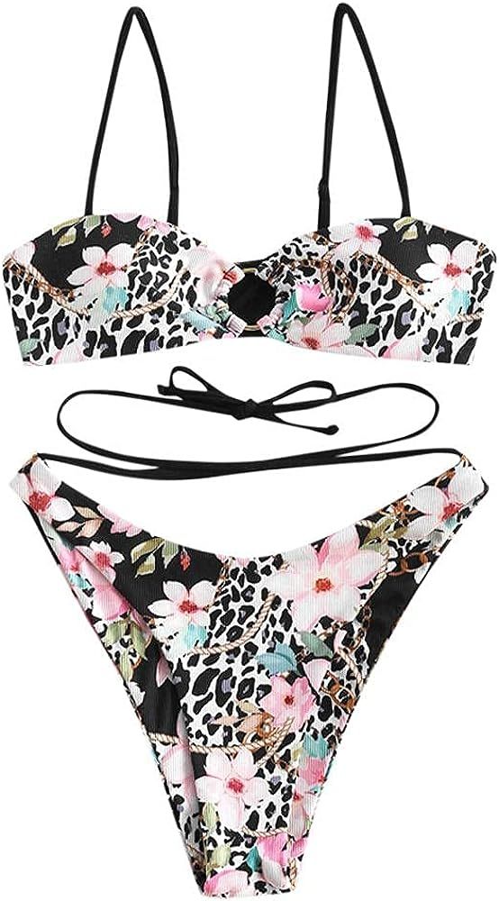 ZAFUL Women's Ditsy Floral Printed Swimsuit Underwired Knotted String Triangle Bikini High Cut Ch... | Amazon (US)