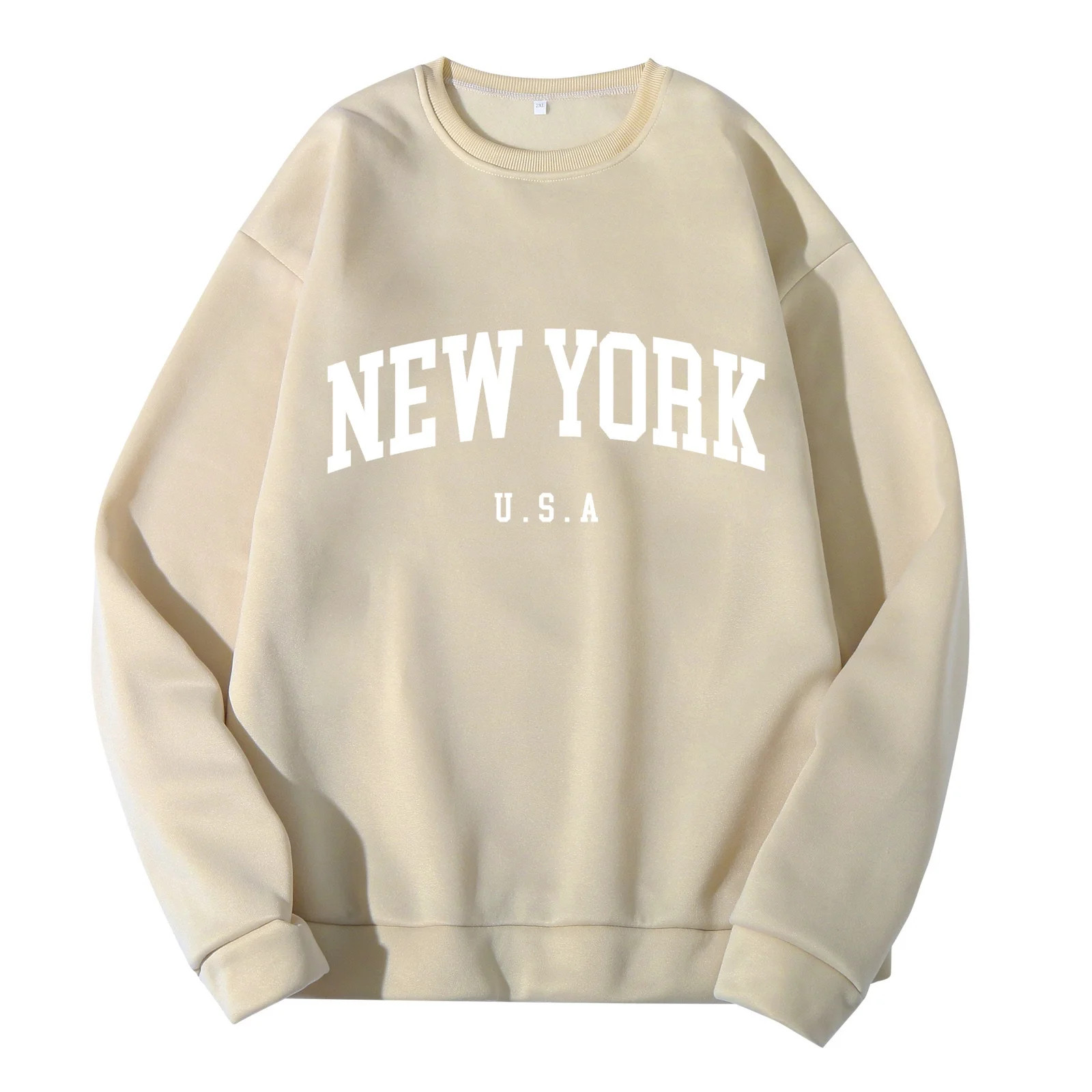 Winter Beige New York Men Women Letter Graphic Print Long Sleeve Round Neck Tops Sweatshirt - Wal... | Walmart (US)