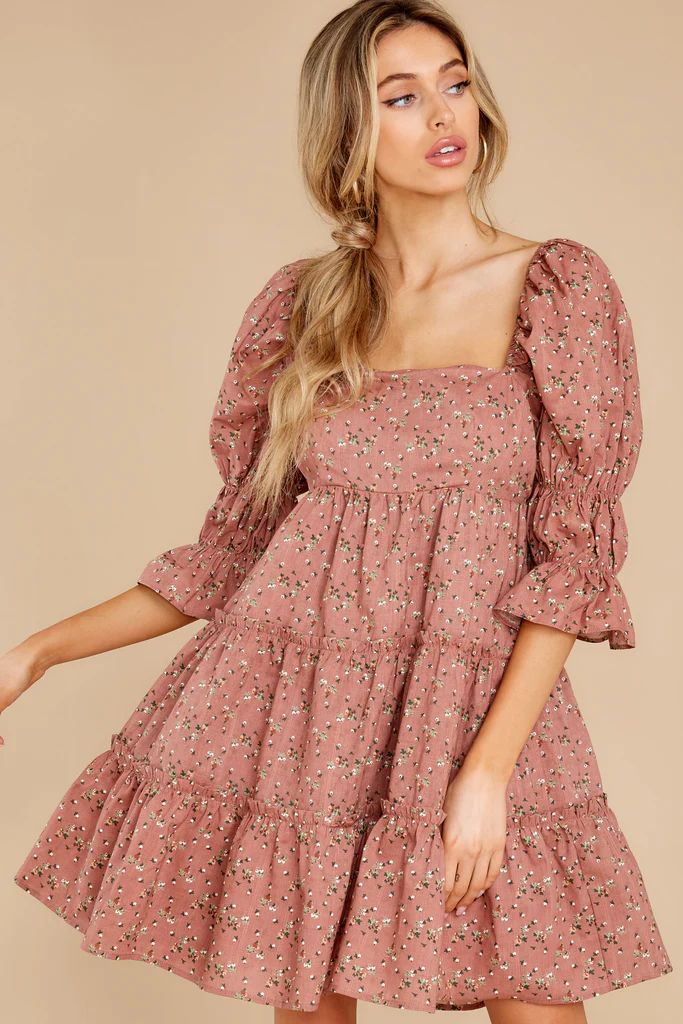 Genuine Smiles Dusty Rose Floral Print Dress | Red Dress 