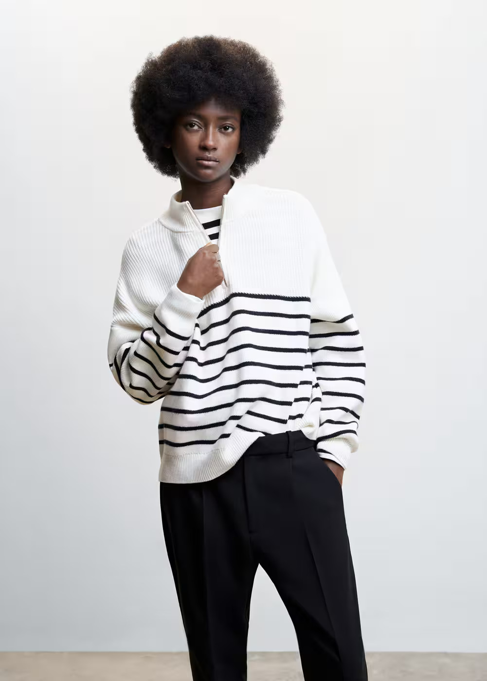 Striped sweater with zipper | MANGO (US)