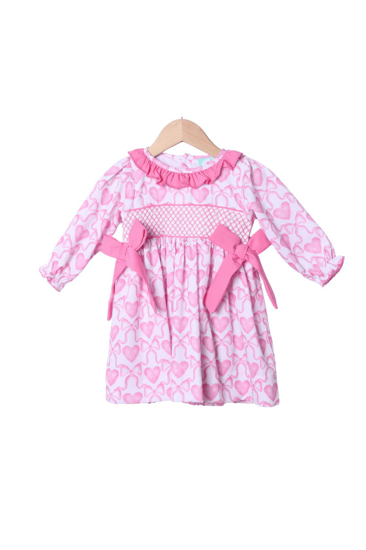 Smocked Heirloom Pearl Heart and Bow Dress | The Smocked Flamingo