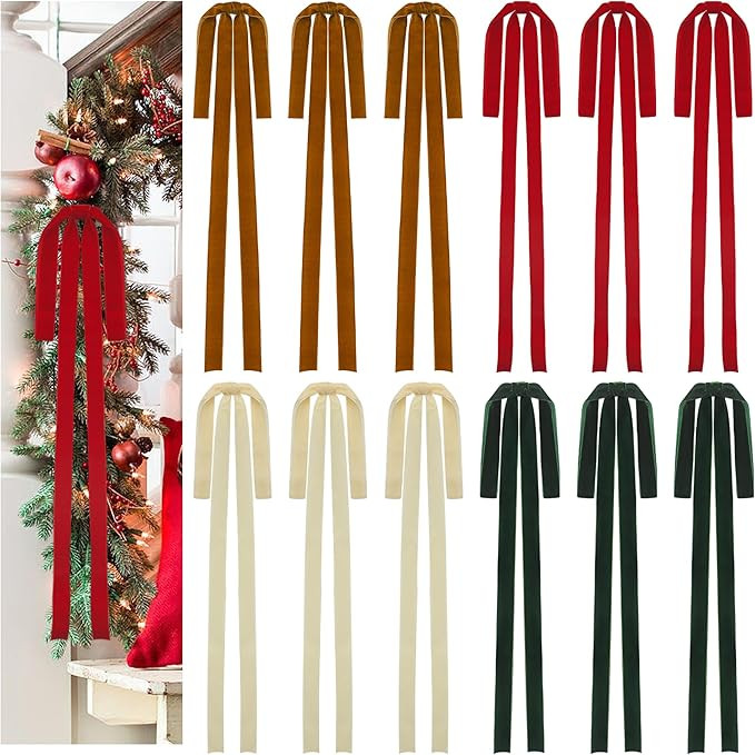 12 PCS Christmas Velvet Ribbon Bows 23.6 x 15.7 Inch Large Velvet Bow for Christmas Tree Vintage ... | Amazon (US)