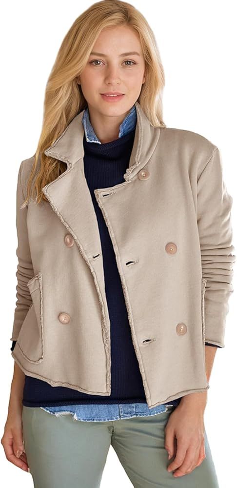 Women's Cropped Pea Coat Notched Lapel Double Breasted Trench Overcoat Blazer Jacket with Pockets | Amazon (US)