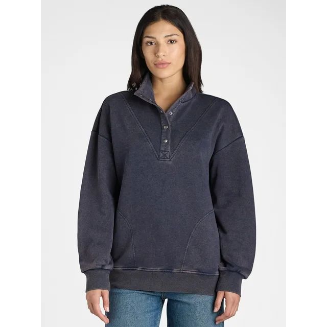 Time and Tru Women's Mock Neck Henley Pullover Sweatshirt, Sizes XS-XXXL | Walmart (US)