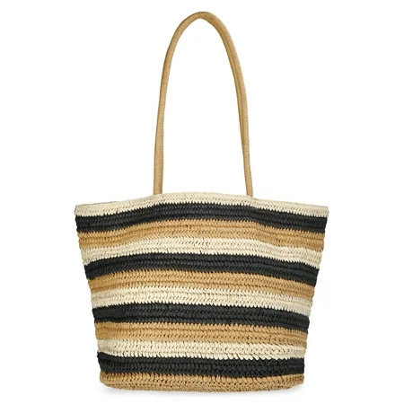 Time and Tru Women's Striped Straw Tote Bag, Natural | Walmart (US)