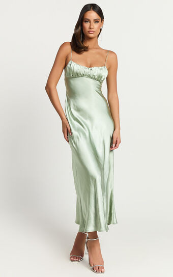 Jonalyn Midi Dress - Open Back Detailing Slip Dress in Sage | Showpo (US, UK & Europe)