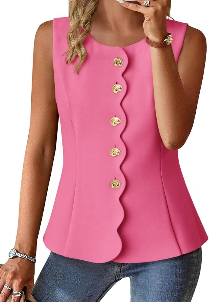 Cicy Bell Womens Summer Sleeveless Blazer Vests Dressy Button Down Fitted Round Neck Waistcoat Wo... | Amazon (US)