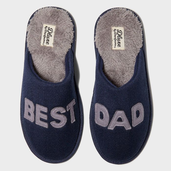 Men's dluxe by dearfoams Best Dad Slippers - Navy | Target