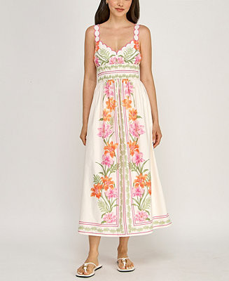 ROW A Juniors' Sleeveless Scallop Strap Ruched Waist Midi Dress - Macy's | Macy's
