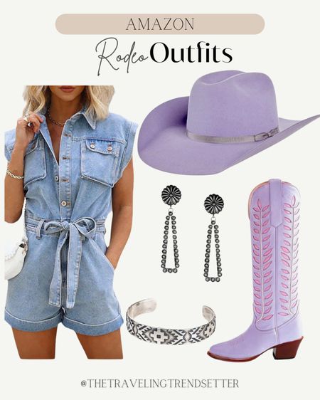 Rodeo outfit country concert outfit - boots - hat - denim romper - spring - Easter - jewelry 

#LTKfindsunder100 #LTKstyletip #LTKSeasonal