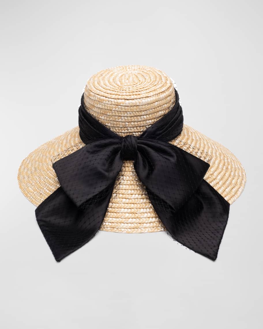 Mirabel Wide Brim Hat With Black Satin Bow | Neiman Marcus