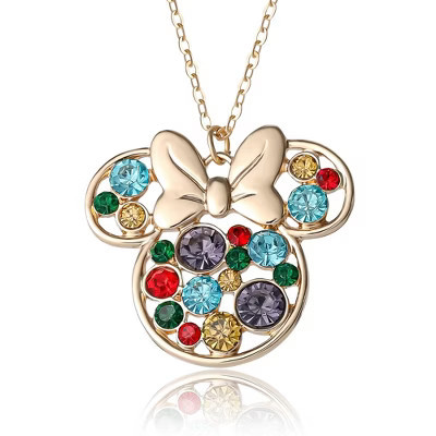 Disney Minnie Mouse Fashion Multi-Color Stone Minnie Mouse Necklace | Target