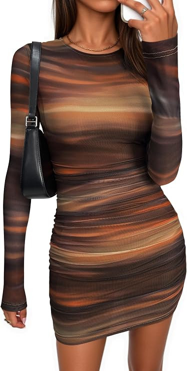 PRETTYGARDEN Mesh Mini Dresses for Women Long Sleeve | Amazon (US)