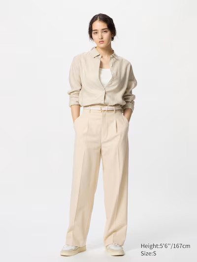 Pleated Wide TrousersColour: 31 BEIGESize: Women SXXSXSSMLXLXXLFind my sizeGet help with finding ... | UNIQLO (UK)