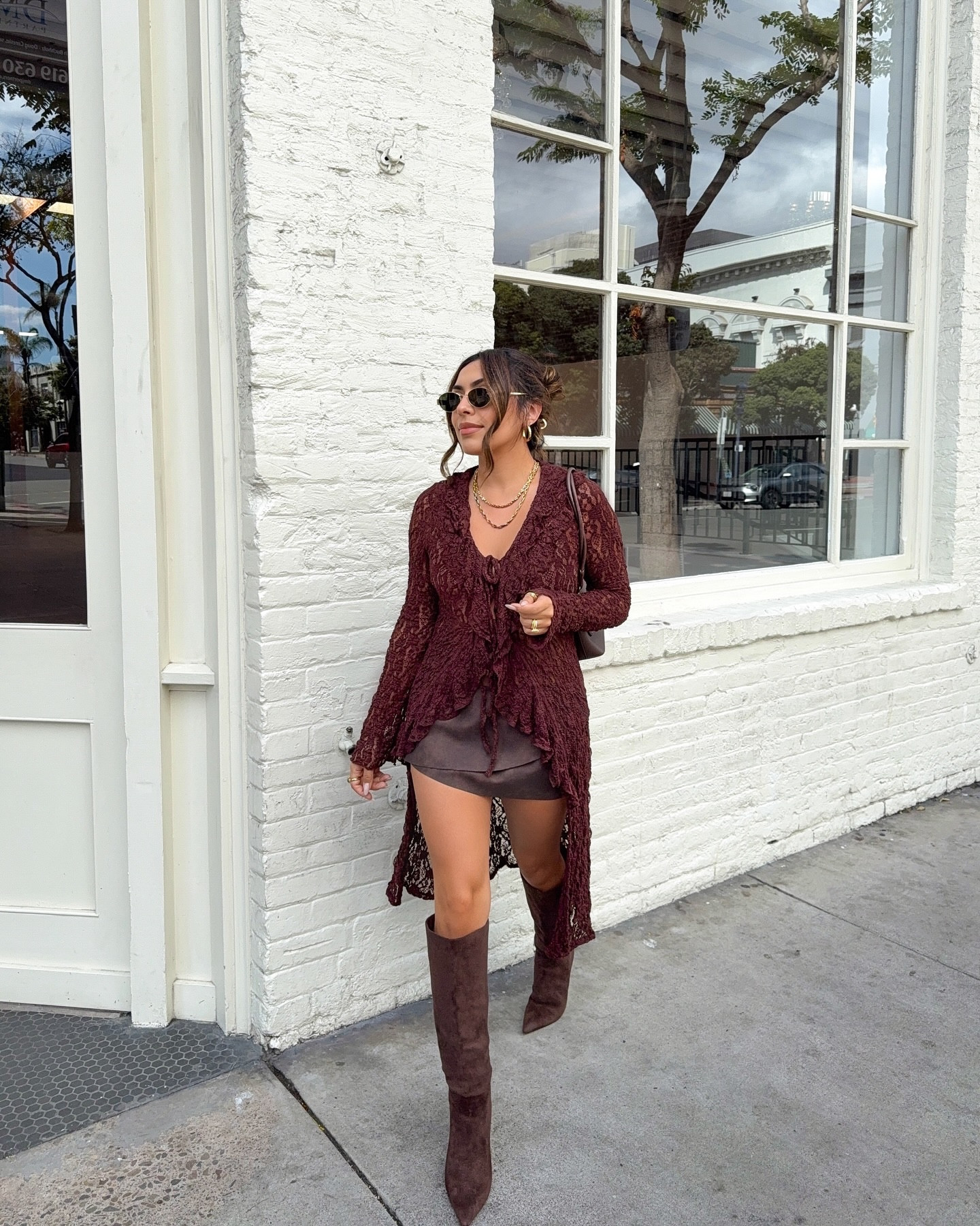chocolate brown for fall 🍫
—
sweater duster: @anthropologie 
skirt & boots: @whitefoxboutique 
purse: @meliebianco 
—
fall outfit, fall aesthetic, suede boots, classic style, date night outfit, fall shoes, date night outfit