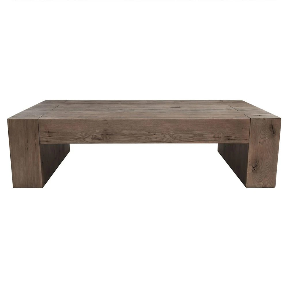 Brissy Rustic Lodge Brown Oak Wood Rectangular Coffee Table | Kathy Kuo Home