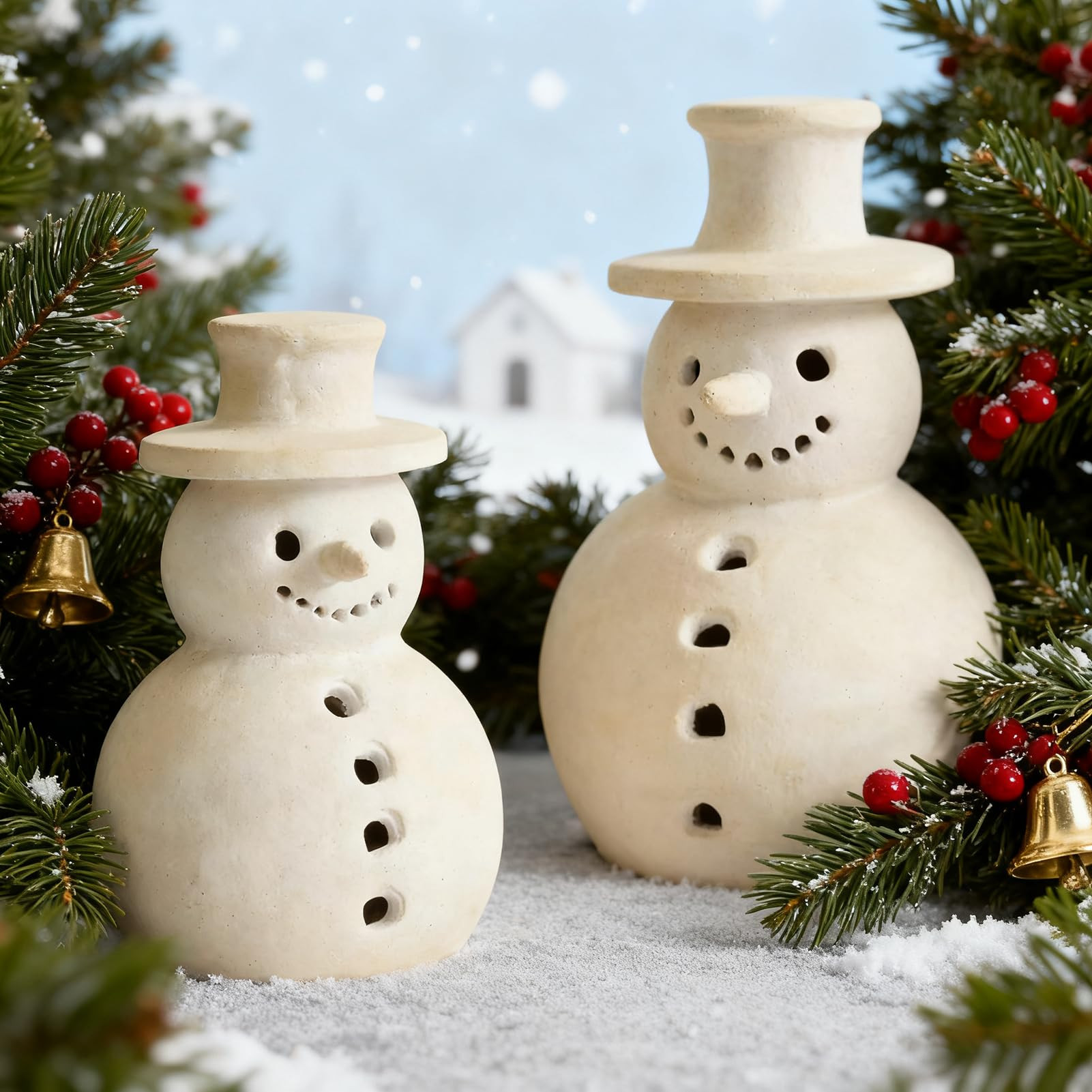 Handmade Terracotta Snowman – Rustic Christmas Snowman Figurines,Terracotta White Clay Winter D... | Amazon (US)