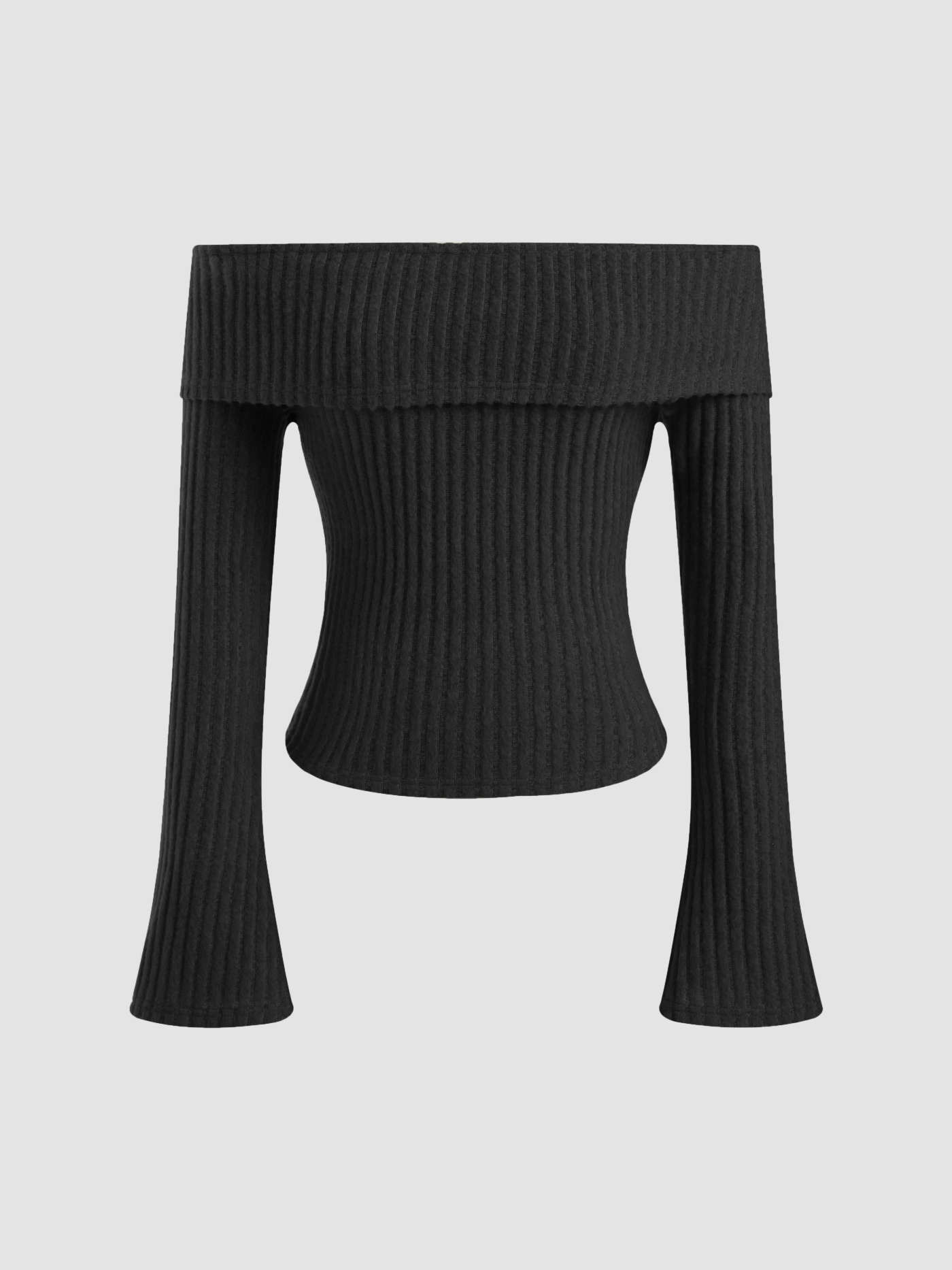 Off-shoulder Solid Long Sleeve Top | Cider