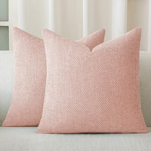 a moment Pink Chenille Throw Pillow Covers 16x16 Inch Pack of 2 Modern Decorative Throw Pillow Covers Farmhouse Cross Covers Home Decor for Sofa Bedroom Living Room | Amazon (US)