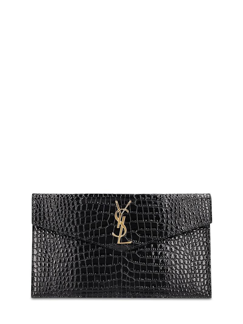 Saint Laurent - Croc embossed leather pouch - Black | Luisaviaroma | Luisaviaroma