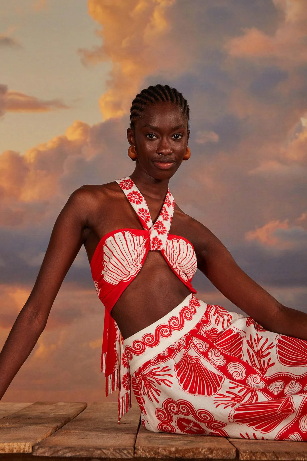 red ainika shell lenzing™ ecovero™ euroflax™ crop top | FarmRio (US)