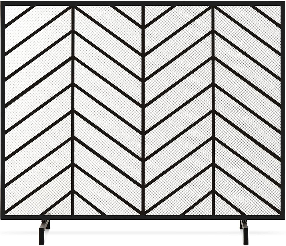 Best Choice Products 38x31in Single Panel Handcrafted Wrought Iron Mesh Chevron Fireplace Screen,... | Amazon (US)