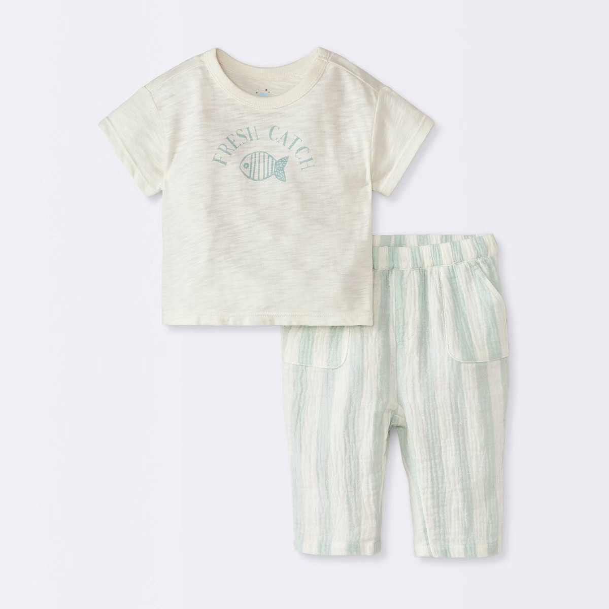 Baby Boys' Fresh Catch T-Shirt & Pants Set - Cloud Island™ Off-White | Target