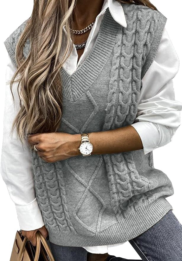 EVALESS Oversized Sweater Vest for Women V Neck Sleeveless Solid Color Loose Pullover Sweater | Amazon (US)