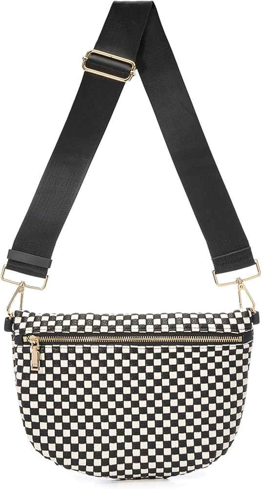 Woven Crossbody Bags For Women, Checkered Fashion PU Bum Bag Waist Pack, Travel Sling Purse with ... | Amazon (US)