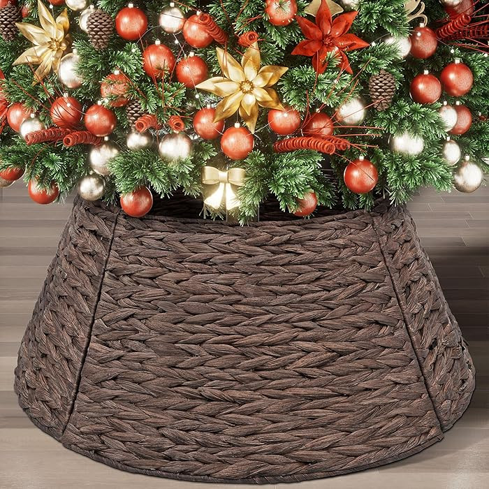 Rattan Christmas Tree Collar, Brown 23 inch Woven Hyacinth Wicker Xmas Tree Skirt & Stand Base Co... | Amazon (US)
