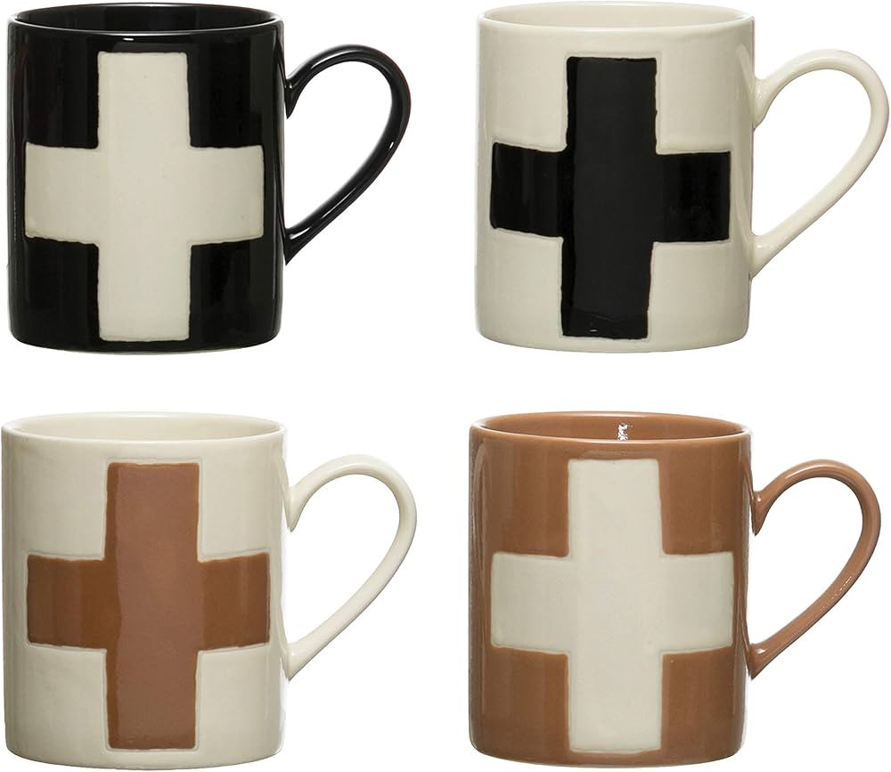 Creative Co-Op Set of 4, Stoneware Mugs Mugs & Cups, 4 Count (Pack of 1), Multi | Amazon (US)