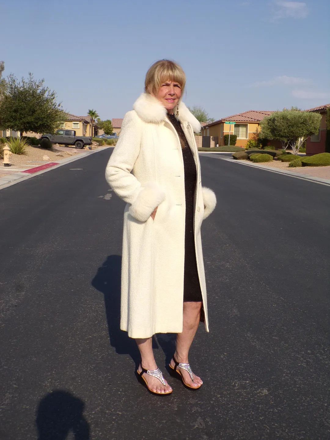 S-tall (6T) real ARCTIC FOX FUR collar & cuffs, full-length wool blend coat, ivory, Marvin Richar... | Etsy (US)