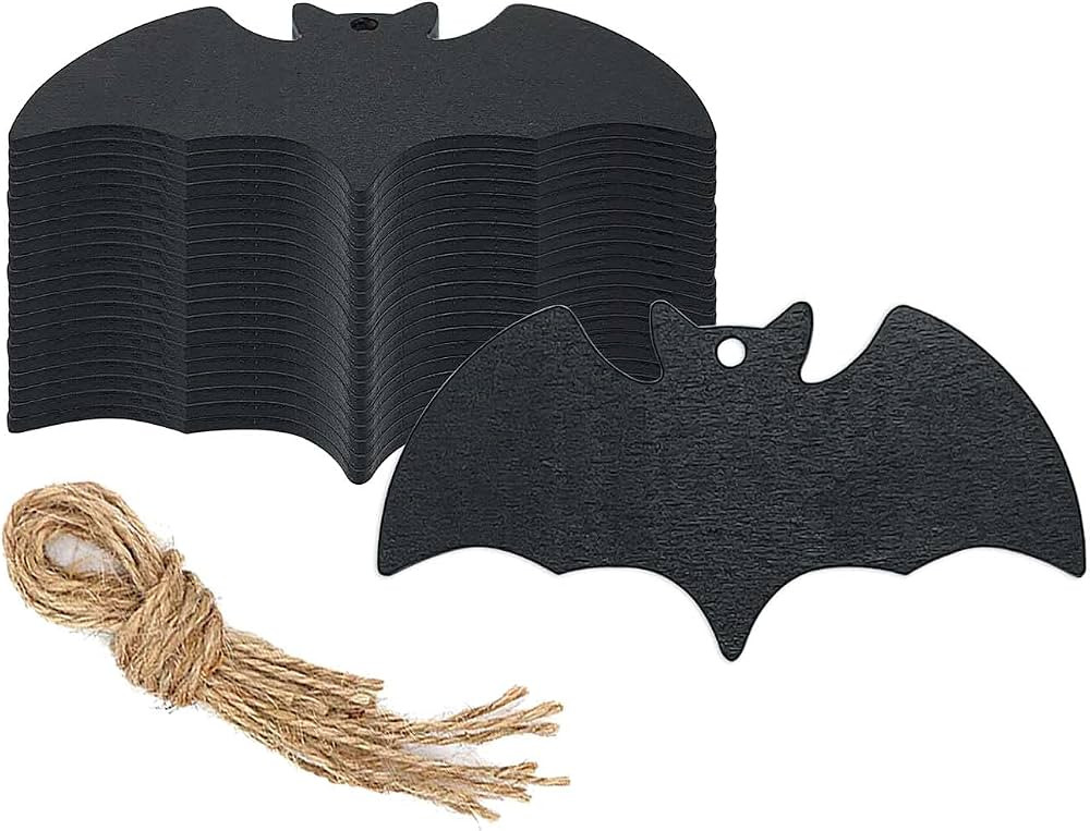 20pcs Black Bat Shape Wood Crafts DIY Cutouts Wooden Hanging Tags Ornaments with Ropes for Hallow... | Amazon (US)