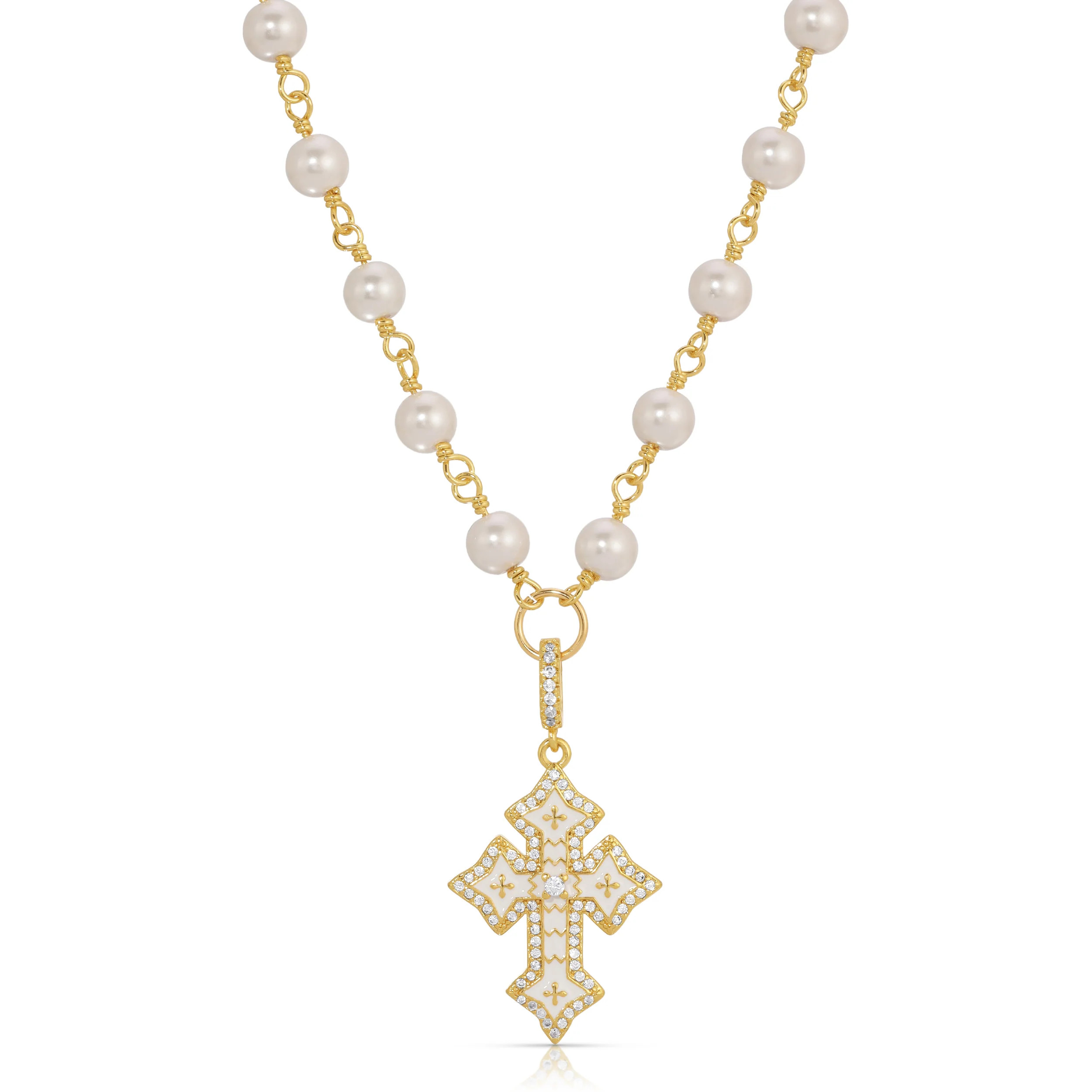 Enamel Cross Pearl Necklace | Joy Dravecky